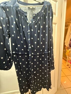 LOFT Navy Dress with White Polka Dots